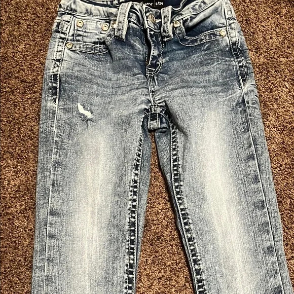 Blue Boot Cut Jeans with Vintage Wash - Picture 4 of 5